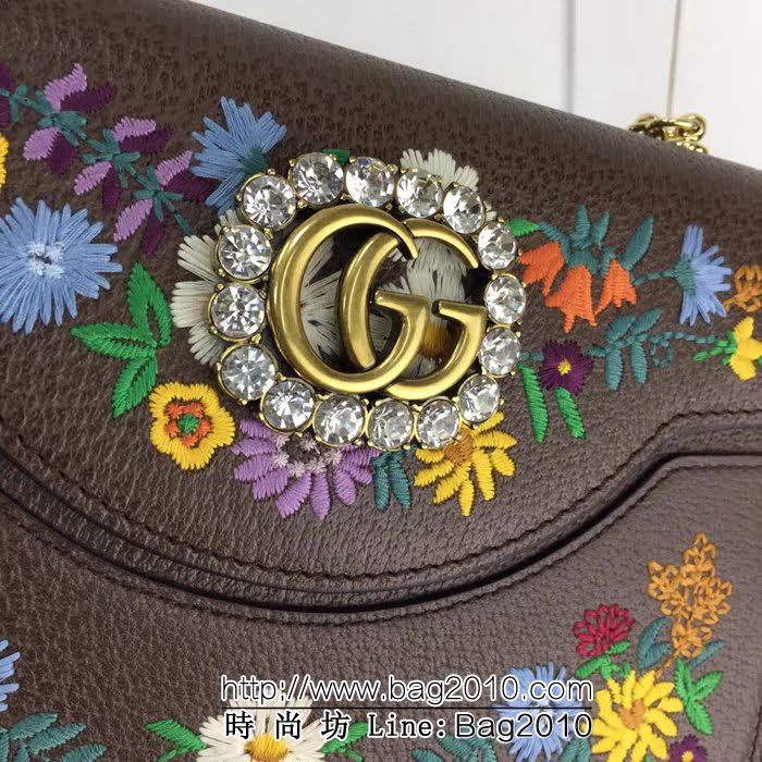 GUCCI古馳原單 新款GUCCI高仿新款專櫃品質高仿原單貨實物實拍499617 啡皮繡花鏈條單肩斜挎包 HY1211